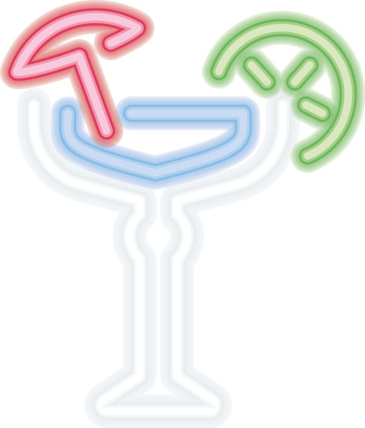 孤立的彩色霓虹灯热带鸡尾酒图标图片下载