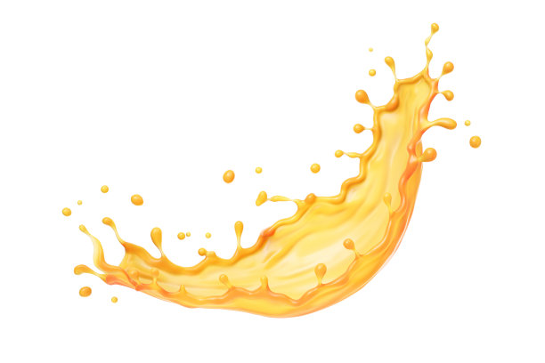 橙汁或芒果汁溅，黄色液体溅与剪切路径，3d插图。图片下载