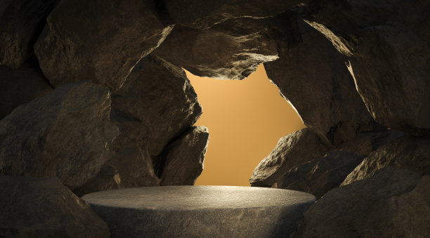 黑色几何石头和岩石形状的背景，舞台展示或展示的极简模型，3d渲染。图片下载