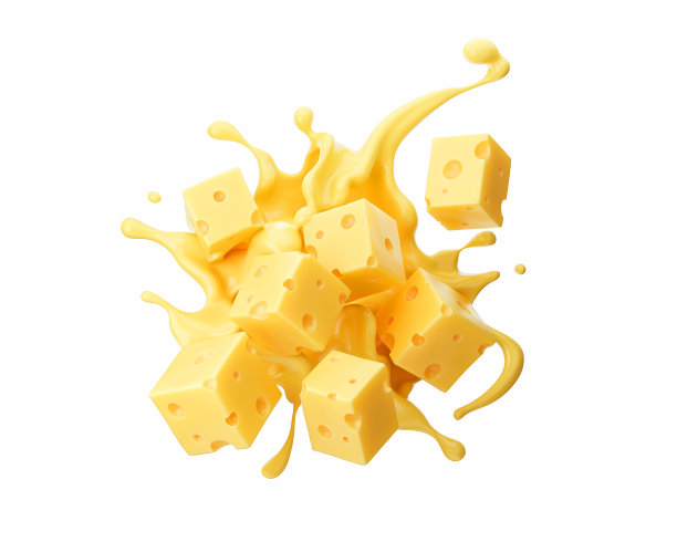 芝士酱洒在心形与切达奶酪，3d渲染。图片下载
