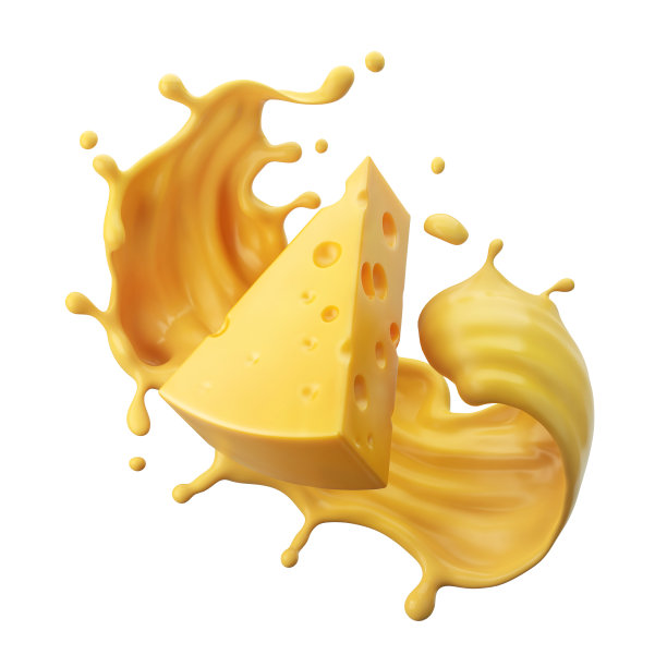 芝士酱洒在空气中与切达芝士，3d渲染。图片下载