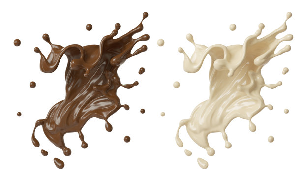 洒上巧克力和牛奶。与剪切路径3d插图。图片下载