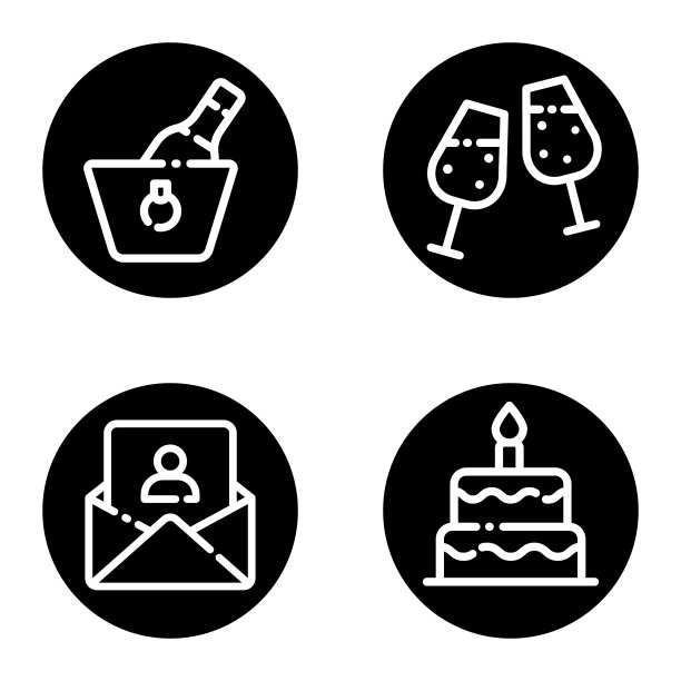 庆典字形平面图标设置孤立的白色图片下载