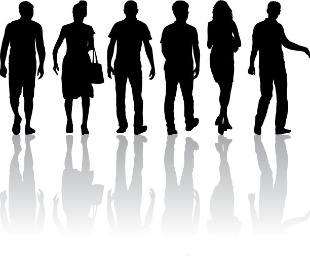 一群人站在白色的剪影上图片下载