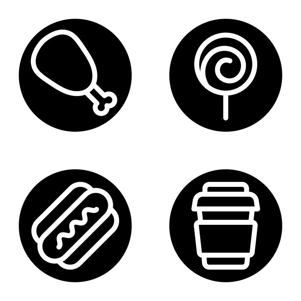 快餐字形平面图标设置孤立在白色图片下载