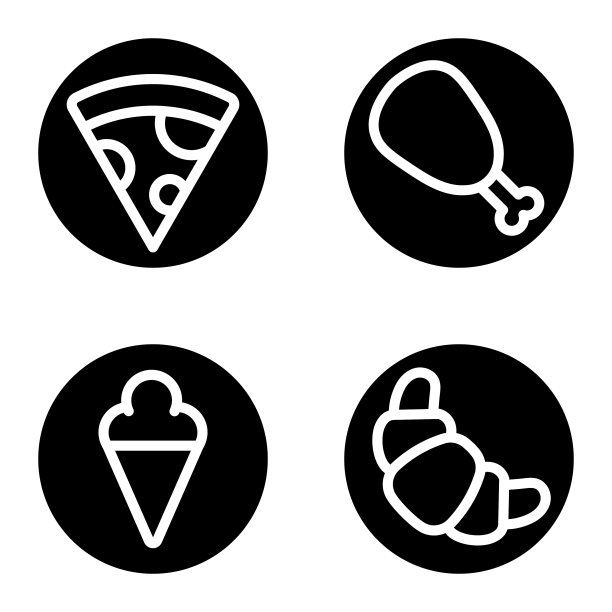 快餐字形平面图标设置孤立在白色图片下载