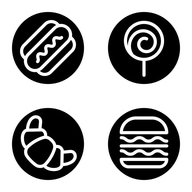 快餐字形平面图标设置孤立在白色图片下载