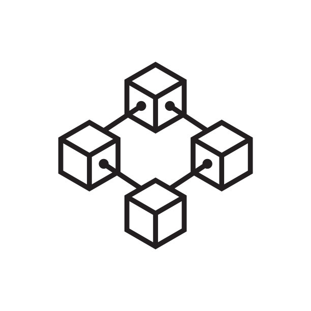 白色背景上的区块链立方体线性图标图片下载