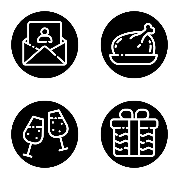 庆典字形平面图标设置孤立的白色图片下载