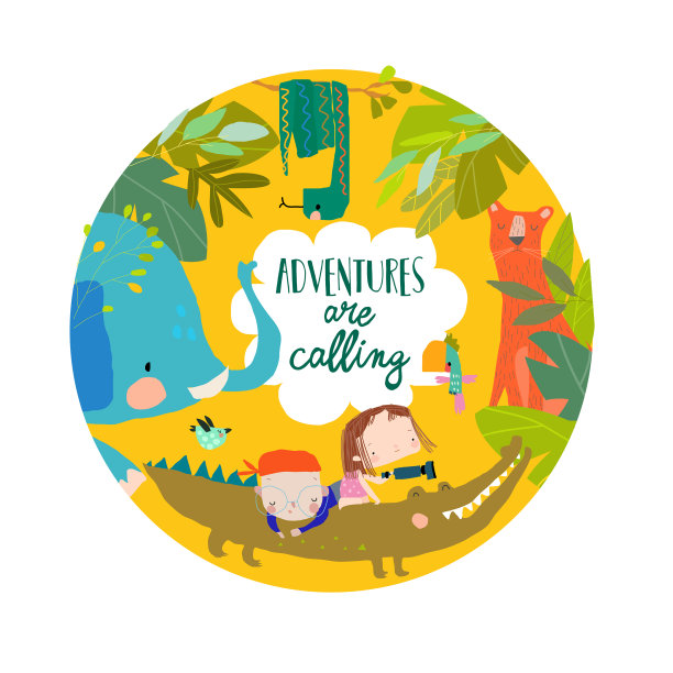 快乐的卡通孩子和有趣的动物在丛林里图片下载