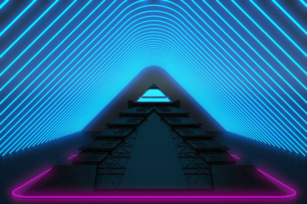 黑色金字塔在绿松石霓虹灯线图片下载