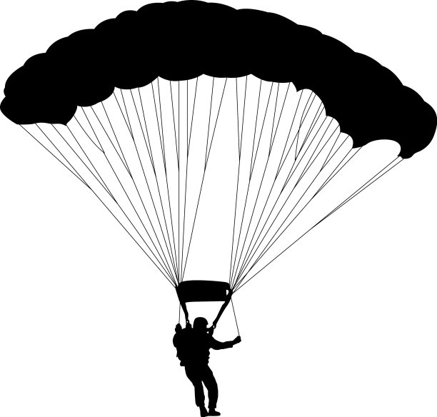 跳伞者在白色上跳伞的剪影图片下载