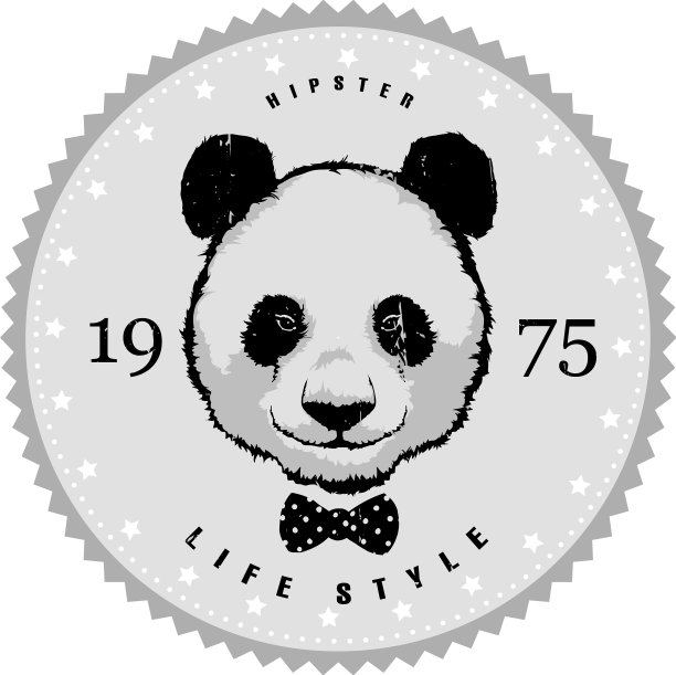 潮人熊猫熊复古圆形纹章艺术图片下载