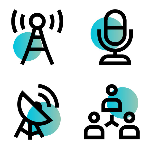 通信梯度平面图标设置为孤立的图片下载