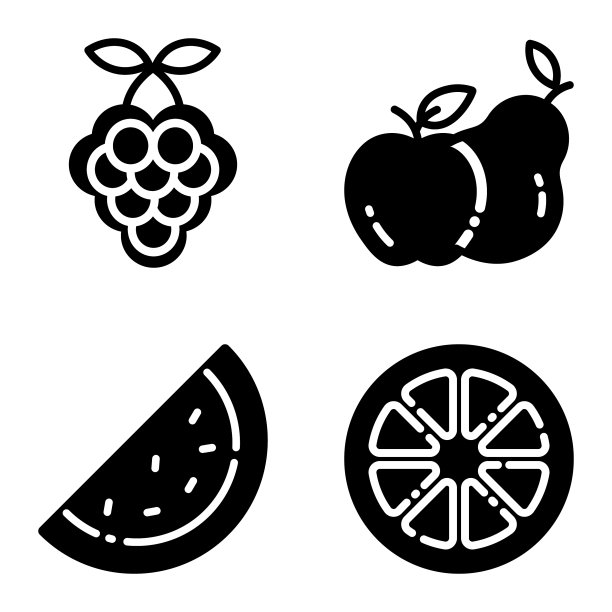 水果字形2平面图标设置孤立的白色图片下载