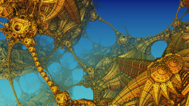 金灿灿的建筑结构，抽象的金属造型的古文明建筑图片下载