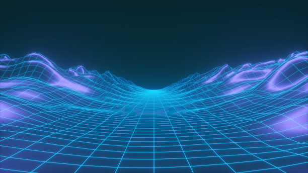 复古道路多边形道路霓虹灯背景- 3d渲染图片下载