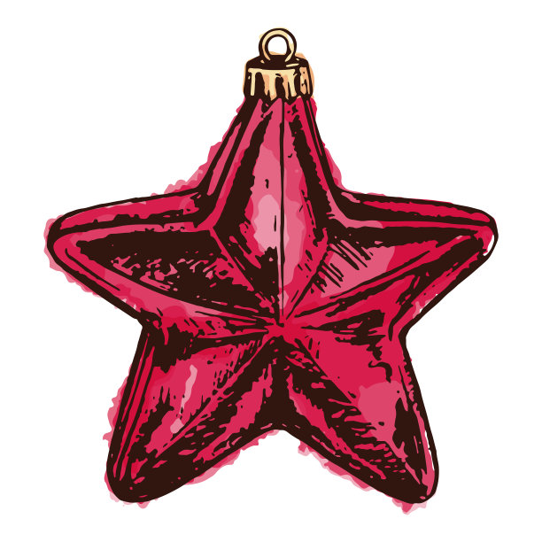 数字水彩新年圣诞树玻璃星玩具孤立素描彩色矢量艺术图片下载