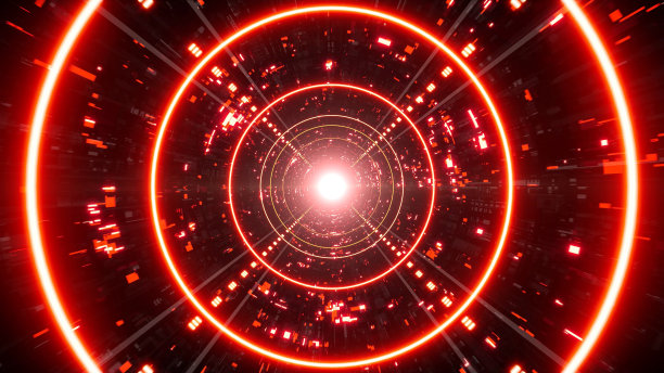 发光的红色圆圈灯技术概念隧道图片下载