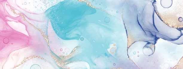 以彩色醇墨技法和金箔为代表的抽象流体艺术图片下载