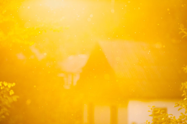 农场。中国的房子。秋天的自然背景。黄色的秋叶。抽象模糊的背景。副本的空间。美丽的大自然。精灵森林。阳光明媚的一天。散焦。图片下载