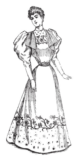 优雅的女人在历史时装服装-复古雕刻插图孤立在白色背景图片下载