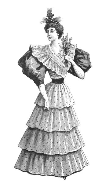 优雅的女人在历史时装服装-复古雕刻插图孤立在白色背景图片下载