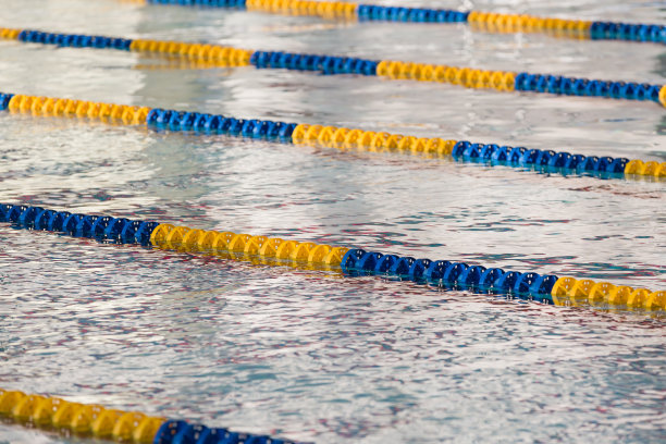 室内空荡荡的公共游泳池。比赛游泳池的泳道。体育的概念图片下载