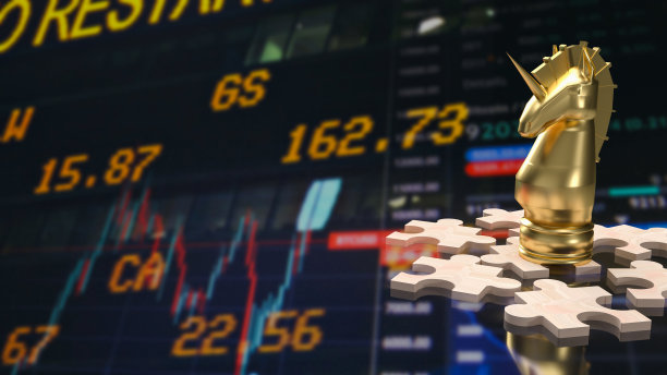 商业概念3d渲染的黄金独角兽木制拼图图片下载