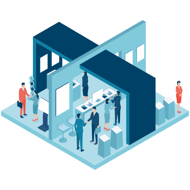 展览中常见摊位的等距图图片下载