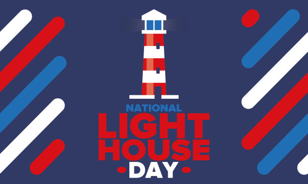 国家的灯塔。节日，每年8月7日庆祝。海上引航员用的导航设备。设计与灯塔。海报，贺卡，横幅和背景。矢量图图片下载