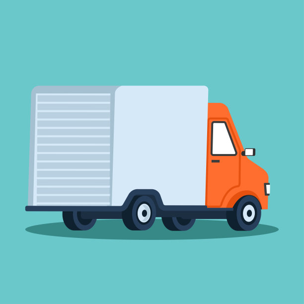 扁平化风格矢量插画交付服务理念。抽象货车用开敞的白色箱子集装箱和沙漏产品物品铺运。大平面概念集合。图片下载