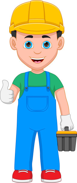 年轻的修理工竖起大拇指，拿着工具箱图片下载