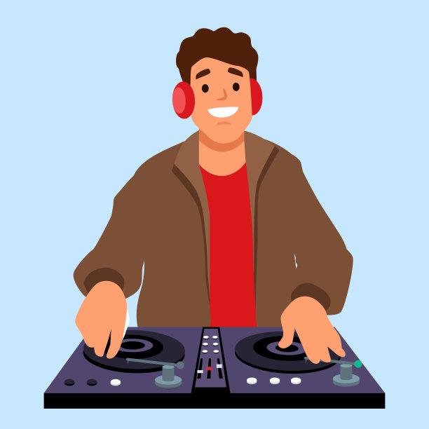 现代Dj向量。演奏前卫电子音乐。Dj和混合控制台。夜总会的概念。平的卡通插图图片下载