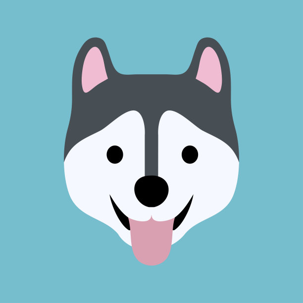 可爱的西伯利亚哈士奇狗脸图标，矢量插图图片下载