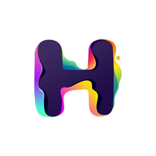 H字母标志与全息图故障。多色渐变标志与颜色转移和错觉效果。图片下载