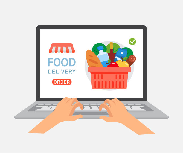 网上订购杂货，从电脑送货上门。图片下载