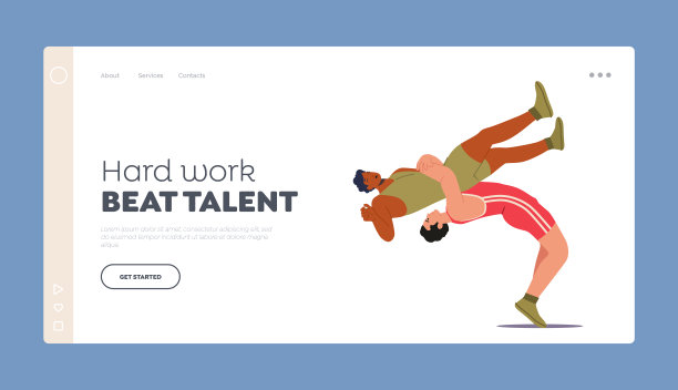 战斗着陆页面模板。运动员角色战斗。几个穿着制服的男人互相拳打脚踢图片下载