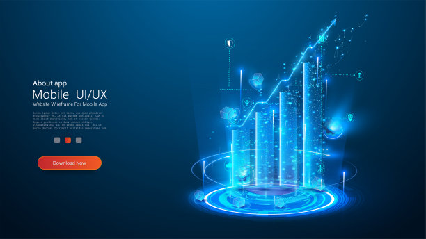 蓝色的3d增长图。商业、金融、分析的概念。全息图或投影背景上的数字矢量单色图形。模板，为您的业务布局。向量素材图片