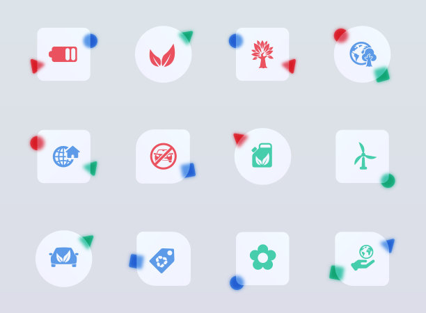 生态玻璃形态时尚风格图标。生态透明玻璃彩色矢量图标配彩色图形。用于网页和UI设计，移动应用程序和促销商业广告图片下载