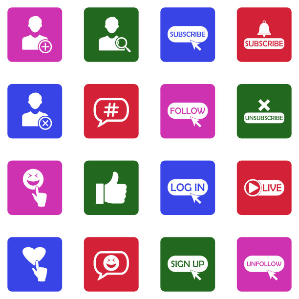 社交媒体图标。白色平面设计在广场。矢量插图。图片下载