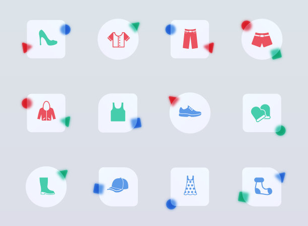 衣服玻璃形态时尚风格图标。衣服透明玻璃颜色矢量图标与彩色数字。用于网页和UI设计，移动应用程序和促销商业广告图片下载