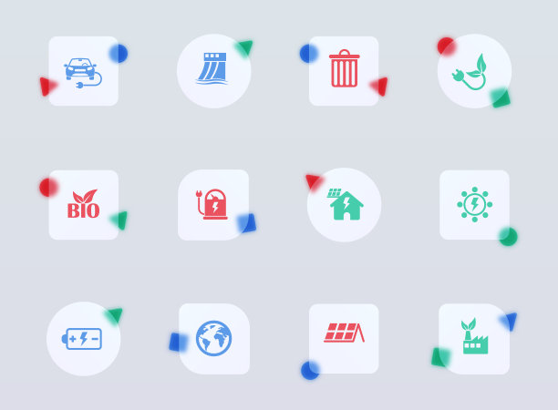 生态玻璃形态时尚风格图标。生态透明玻璃彩色矢量图标配彩色图形。用于网页和UI设计，移动应用程序和促销商业广告图片下载