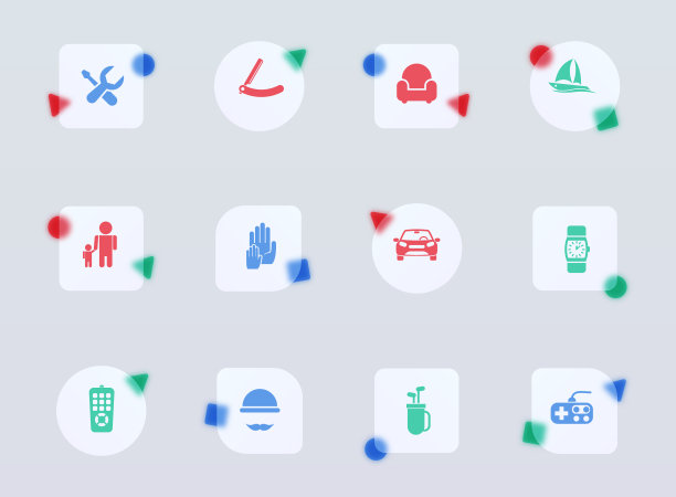 父亲节玻璃形态时尚风格图标。父亲节透明玻璃彩色矢量图标与彩色数字。用于网页和UI设计，移动应用程序和促销商业广告图片下载