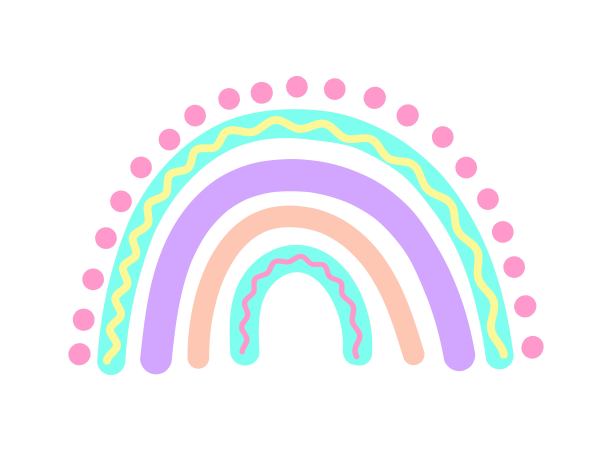 明亮的彩虹，波西米亚风格的不同图案。手绘波西米亚彩虹孤立元素在白色背景。图片下载