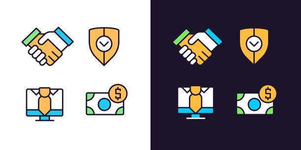 完美的商业合作像素明暗主题颜色图标集图片下载