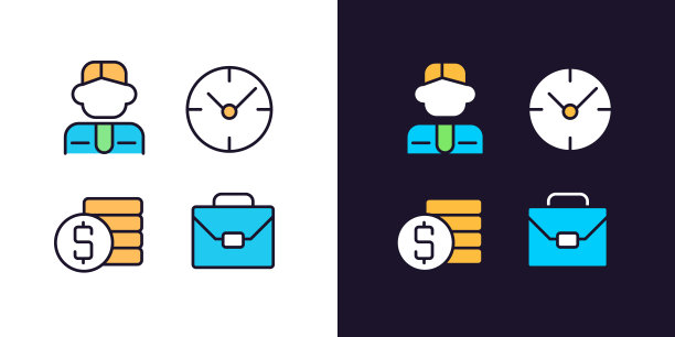 商业和管理像素完美的明暗主题色彩图标集图片下载