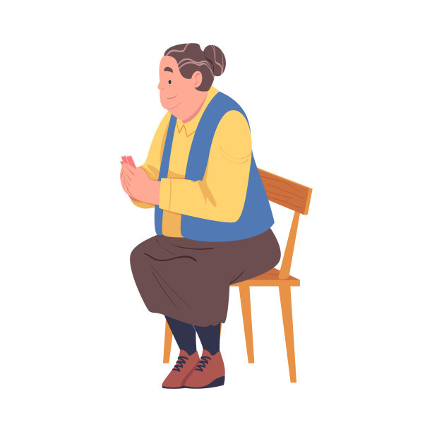 资深女性角色纸牌游戏坐在椅子矢量插图图片下载