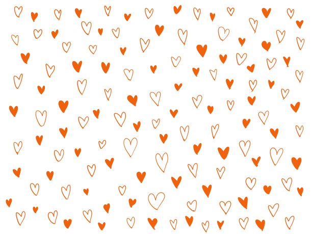 红橙黄色线画周围红色的心图标在纸白色的背景，手绘形状符号的爱，设计元素孤立的爱情婚礼，情人节，母亲节，复制文字卡，插图图片下载