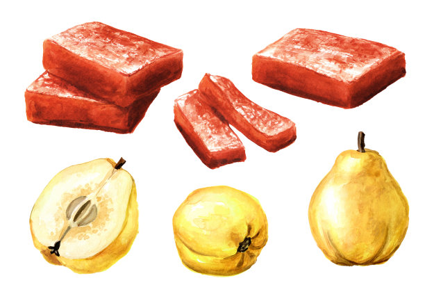 自制榅桲果酱，果酱，果冻。手绘水彩插图孤立在白色背景图片下载